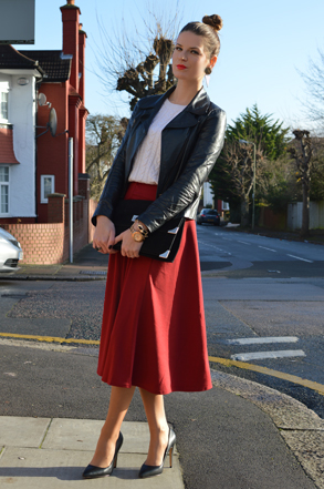 80's Vintage Midi Swing Skirt Red - Fashion Addicted