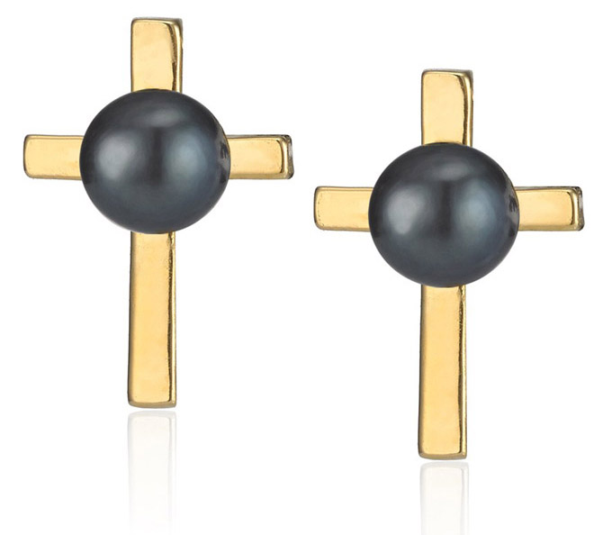 Smith-Grey Gold Black Pearl Holy Studs