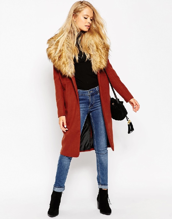 ASOS PETITE Coat in Oversized Fit with Faux Fur Collar