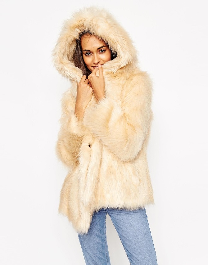 ASOS Coat with Oversized Hood in Vintage Faux Fur