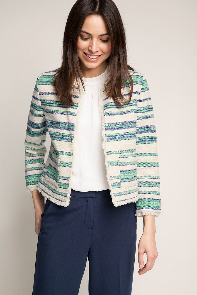Esprit-Striped-textured-blended-cotton-blazer