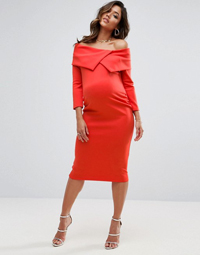 ASOS Maternity Origami Pleated Bardot Dress in Scuba