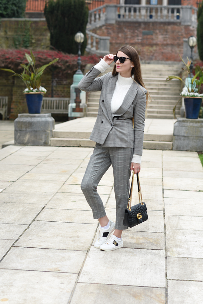 checked-suit-woman-gucci-marmont-bag-dune-bee-trainers-fashion-blogger-london-2