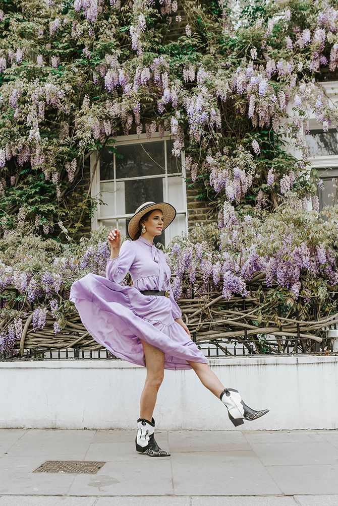 most-instagrammable-wisteria-london-fashion-blogger-lilac-dress-cowboy-boots-3