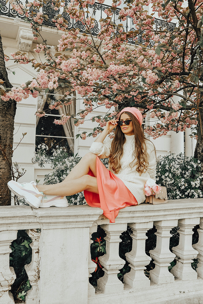 satin-slip-skirt-pink-new-look-chunky-trainers-karl-lagerfeld-signature-bag-fashion-blogger-london